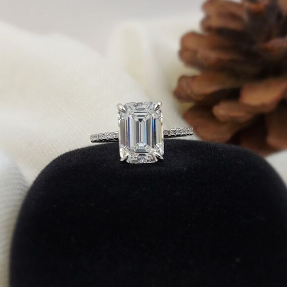 5 Carat Emerald Cut Simulated Diamond Engagement Ring - Picture 14 of 14